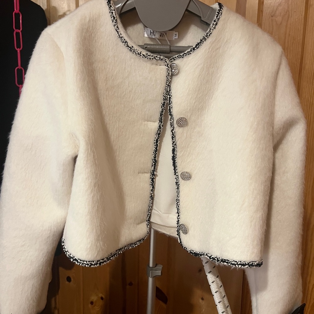 Elegant White Jacket with Black Trim